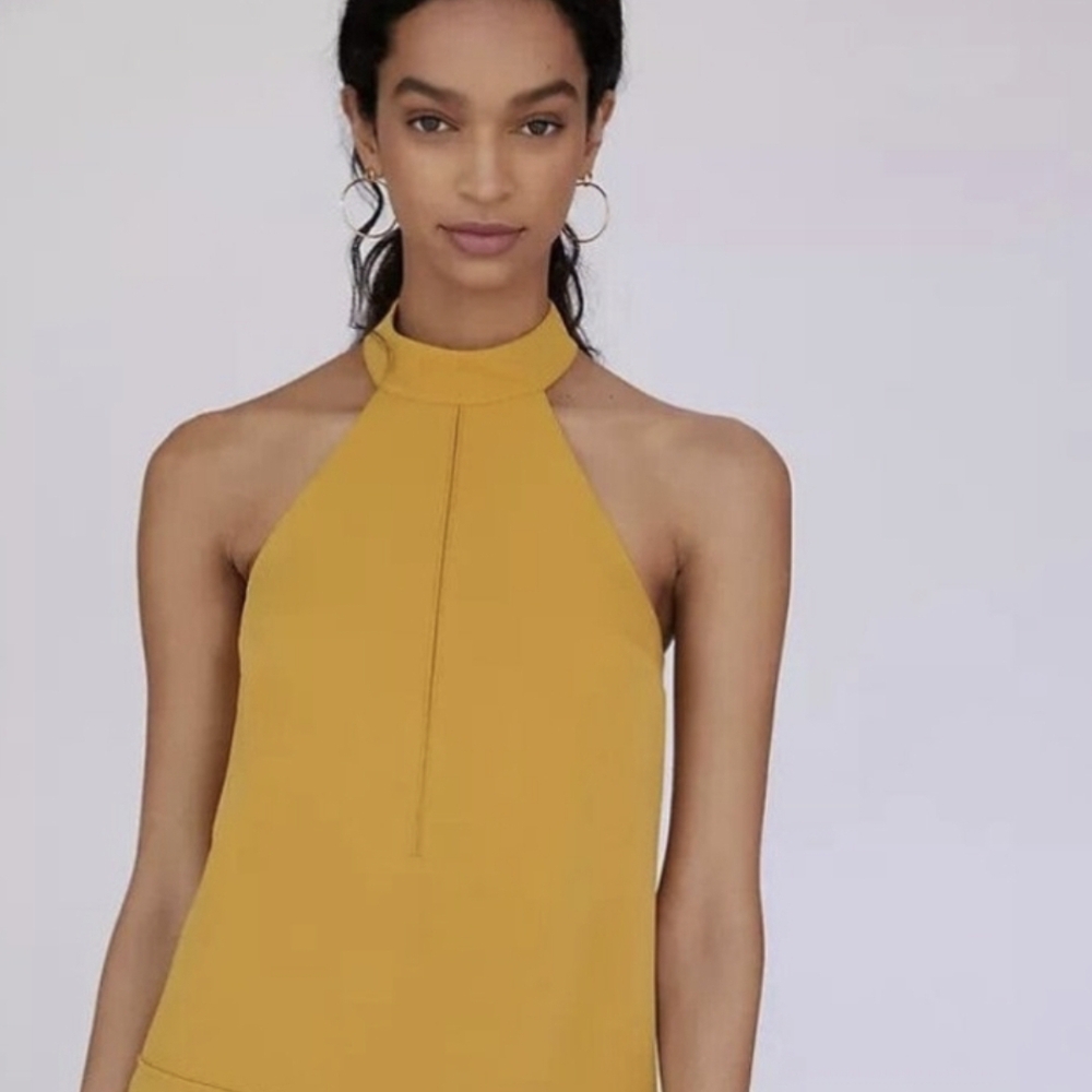 NWT Anthropologie Halter Shift Mini Dress in Mustard Yellow.
